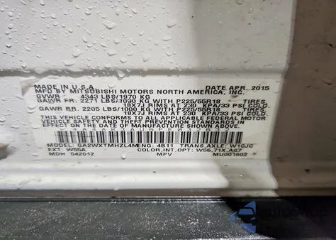 2015 Mitsubishi Outlander Sport Es z USA, uszkodzony, nr VIN 4A4AR3AU6FE032632